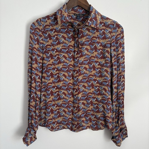 Brooks Brothers Tops - Brooks Brothers Womens Silk Deer Print Button Up Top Blouse Size 2 (XS) Office